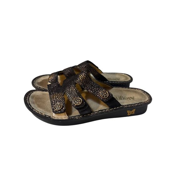Alegria By PG Lite Womens Black Slip-On Sandals With Adjustable Straps & Gold Ac - Picture 1 of 7